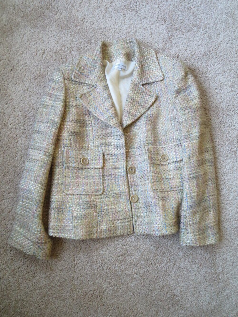 Gerard Darel Paris Women's Beige Tweed Blazer Size 40, Collared Great Shape.
